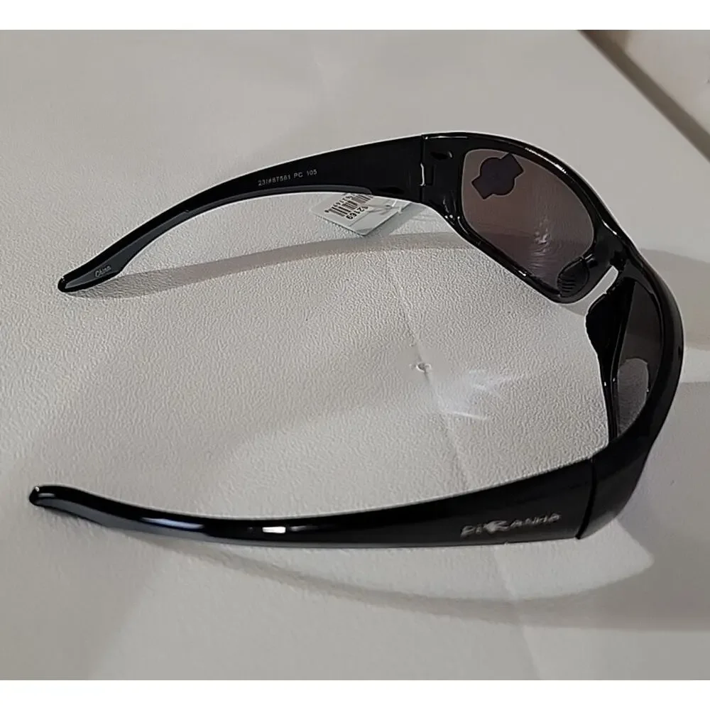 Piranha Sport Flex Temple Wrap Sunglasses Sleek Black Frames Gray Arms 62169